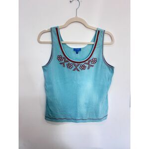 Escada Sport Light Blue Beaded Floral Tank Top Large Designer Sleeveless